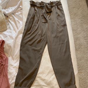 Tan jogger slacks with waist tie